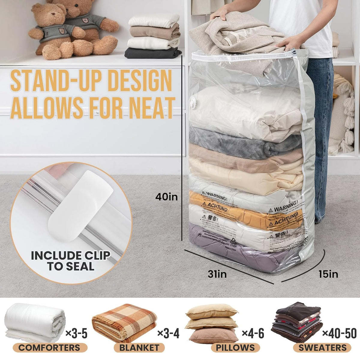 TAILI Vacuum Storage Bags 4 Pack, Jumbo Cube (31x40x15 Inch), Cream
