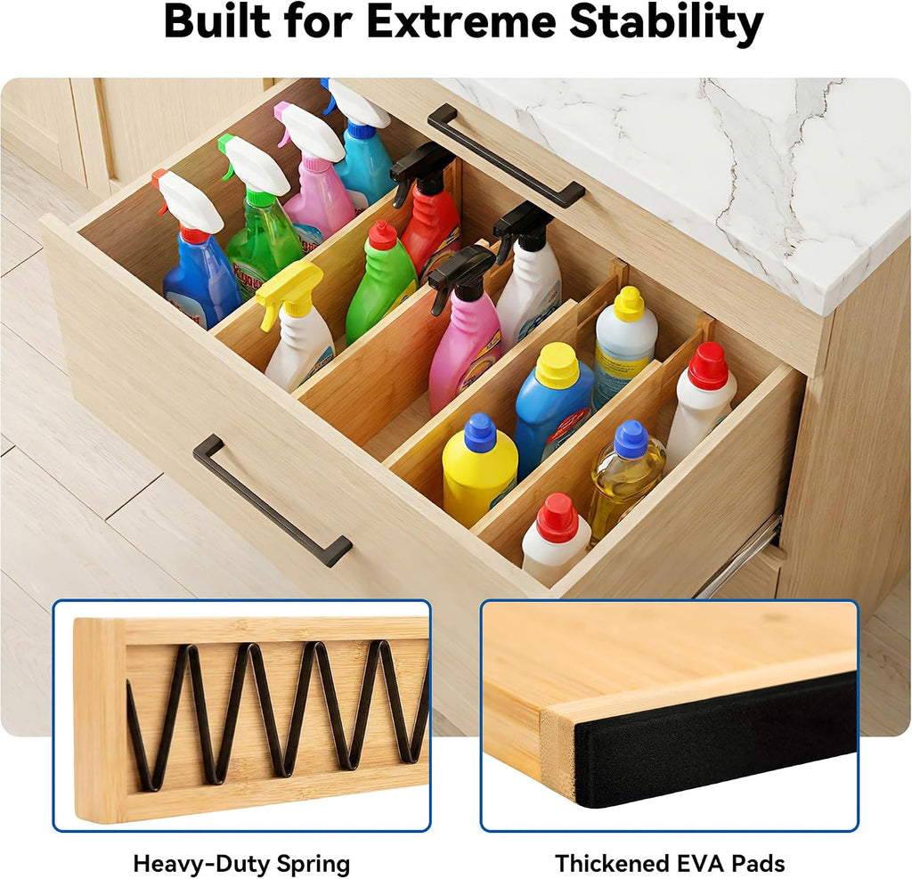 4 Pack 6" Deep Bamboo Drawer Dividers, 17-22" Expandable Kitchen Organizers