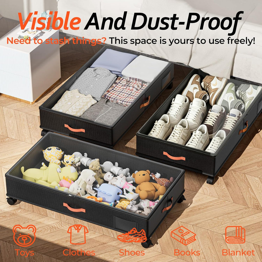 66L 2-Pack ,Under Bed Storage with Wheels , 30" L x 16" W x 7.5" H