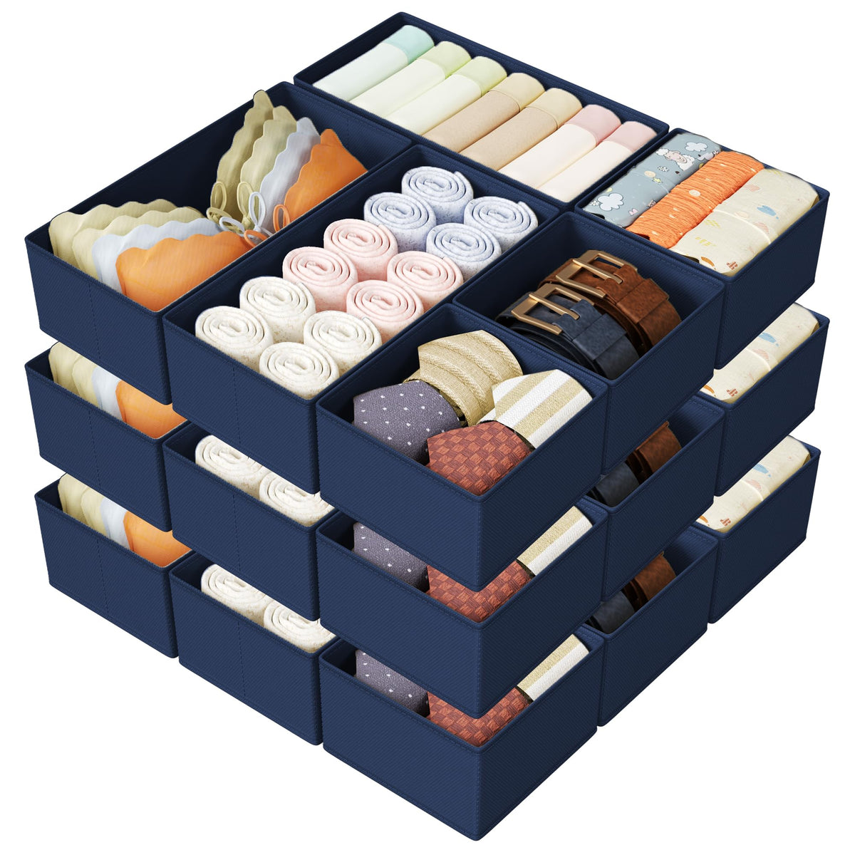 DIMJ Drawer Organizers Clothes, Dresser Organizer Bins for Baby Clothes,Underwear and Sock, Fabric Closet Organization and Storage Boxs, Drawer Dividers for Nursery, Clothing, Tie - 4 Pack, Beige