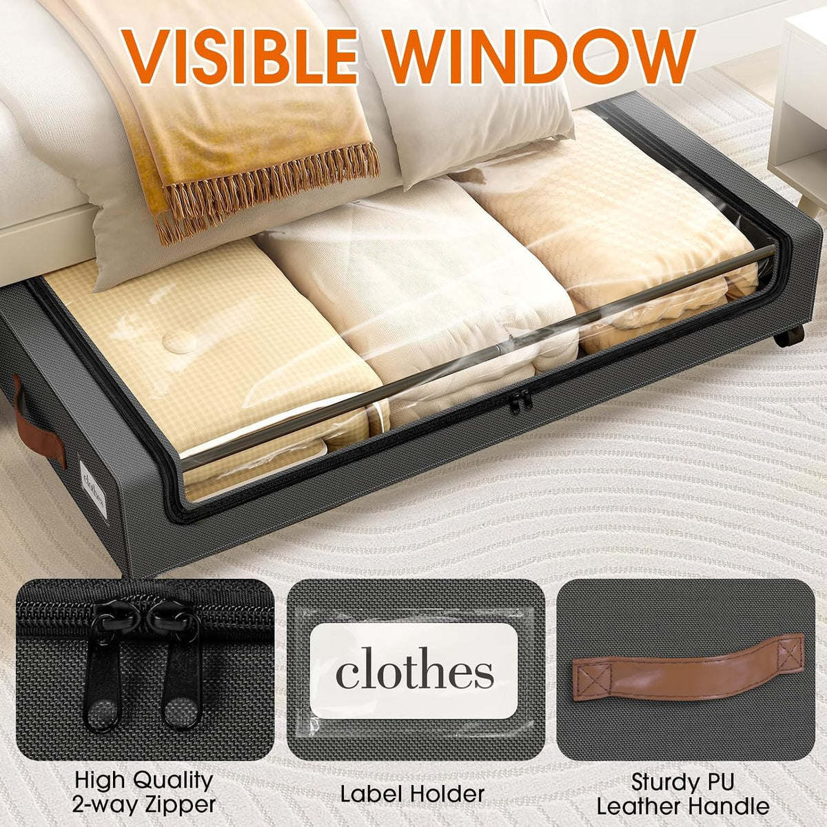 Under Bed Storage with Wheels 2Pack Storage Containers with Clear Window