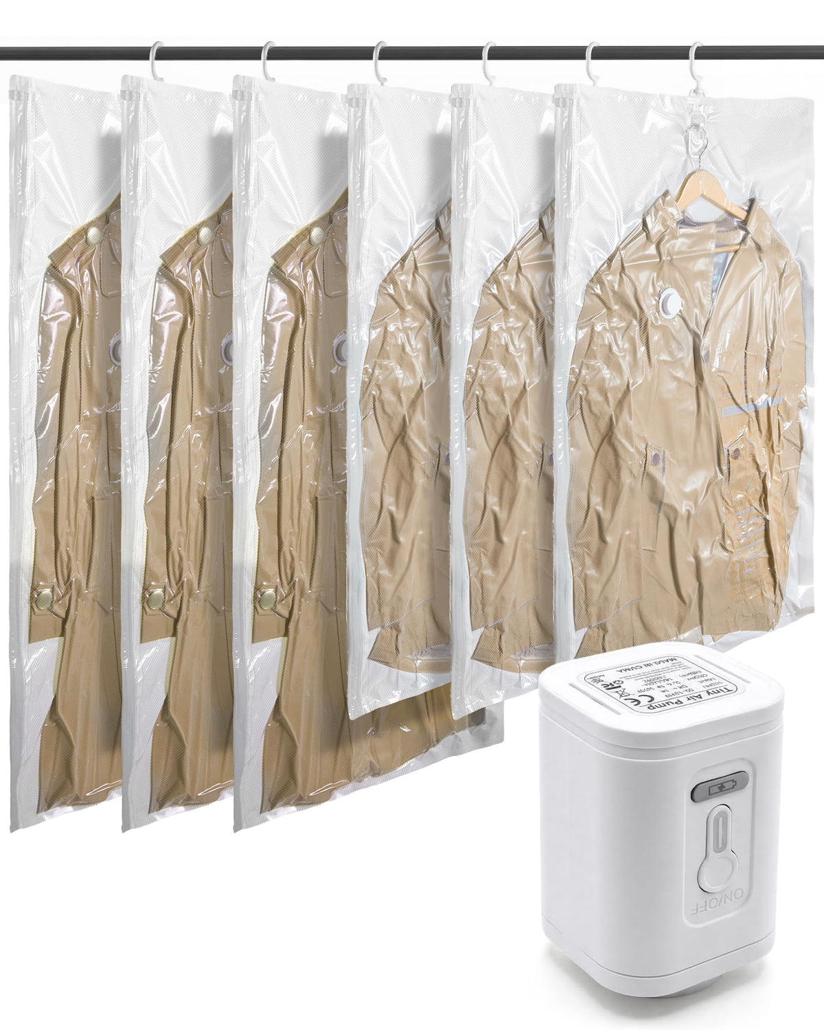 BAGSMART Hanging Vacuum Storage Bags For Clothes, Hand Pump Included