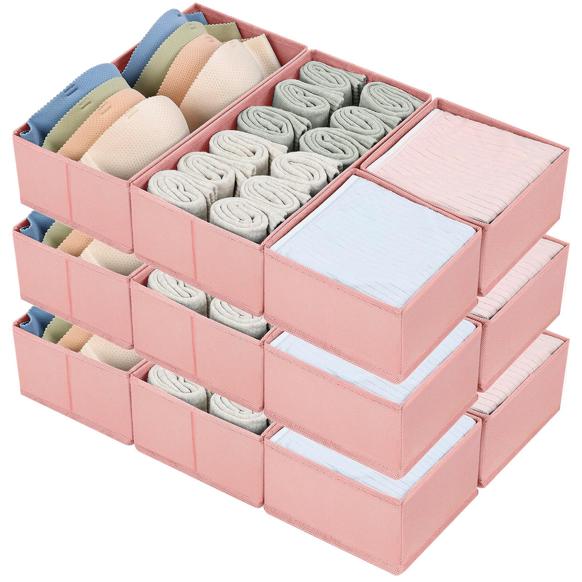 DIMJ Drawer Organizers Clothes, Dresser Organizer Bins for Baby Clothes,Underwear and Sock, Fabric Closet Organization and Storage Boxs, Drawer Dividers for Nursery, Clothing, Tie - 4 Pack, Beige