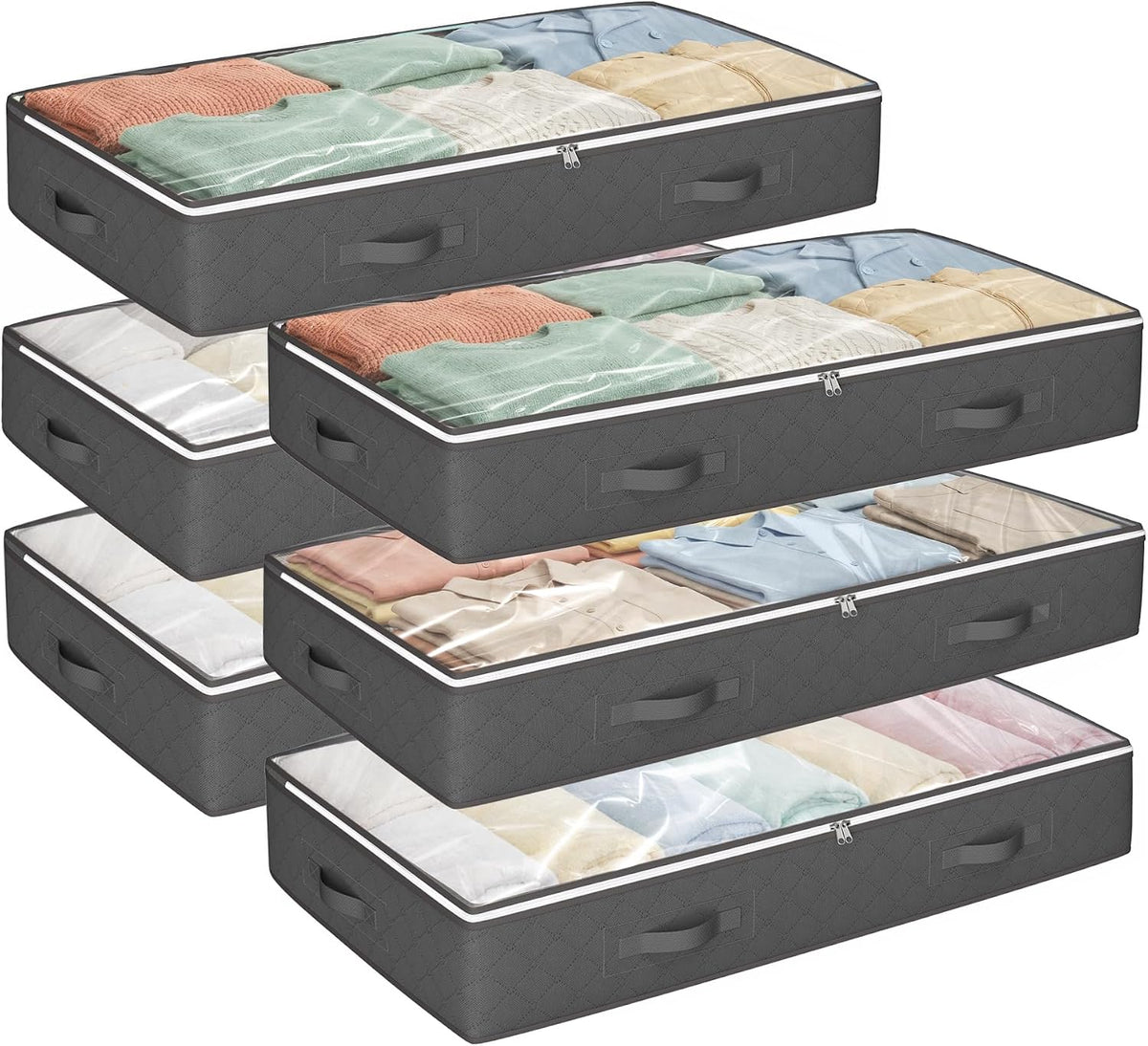 Budding Joy 95L Under Bed Storage Containers, 6 Pack Storage Bins, Grey