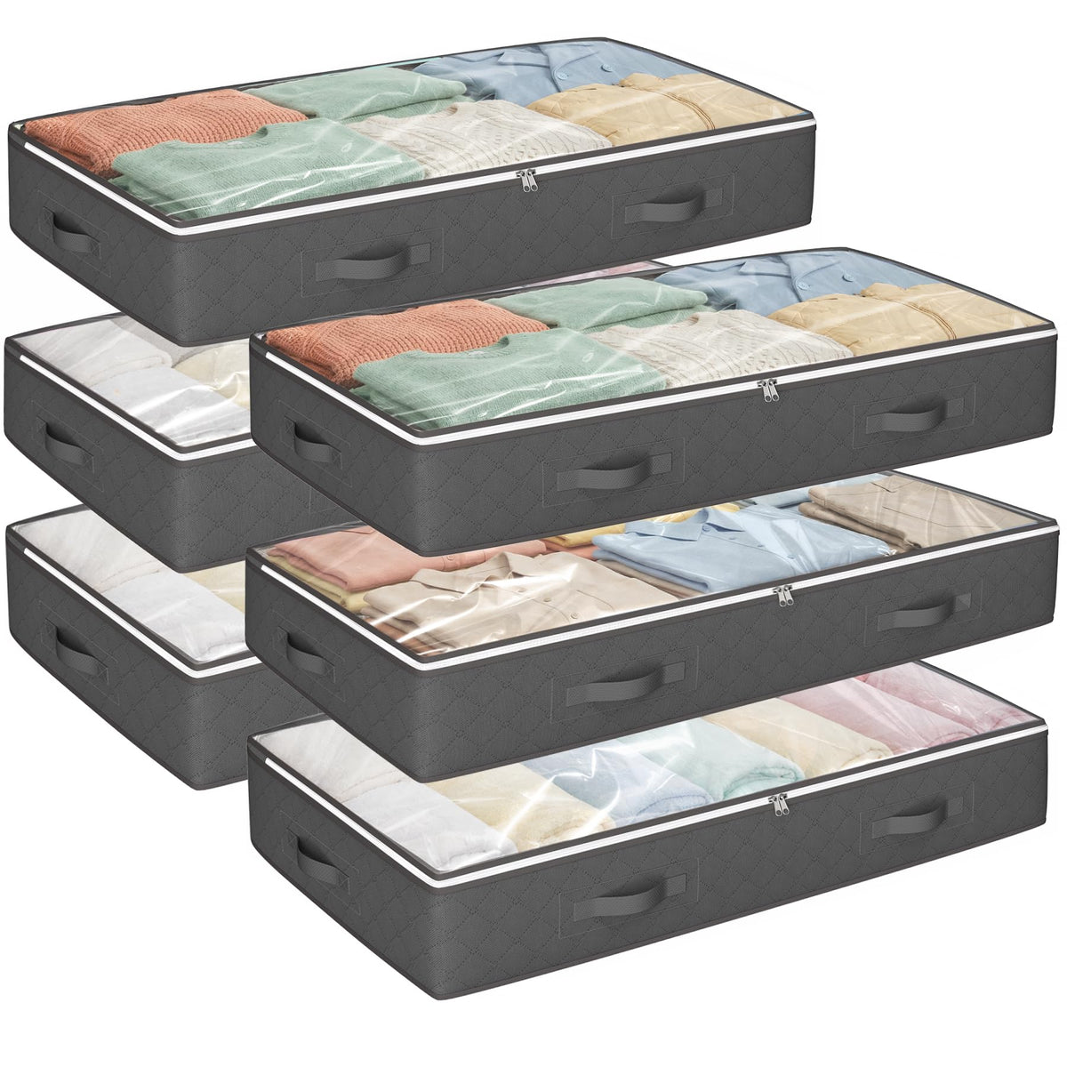 Budding Joy 95L Under Bed Storage Containers, 6 Pack Storage Bins, Grey