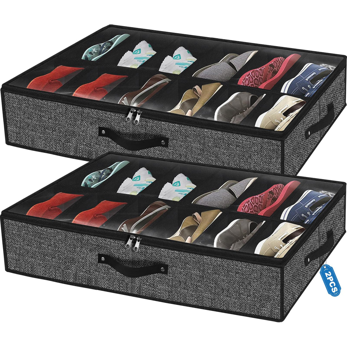 homyfort 32 Pairs Shoe Organizer Under Bed, Underbed Shoe Storage Boxes Bins, Organizador De Zapatos, Extra Large Zapateras Organizer, Grey, Set of 2
