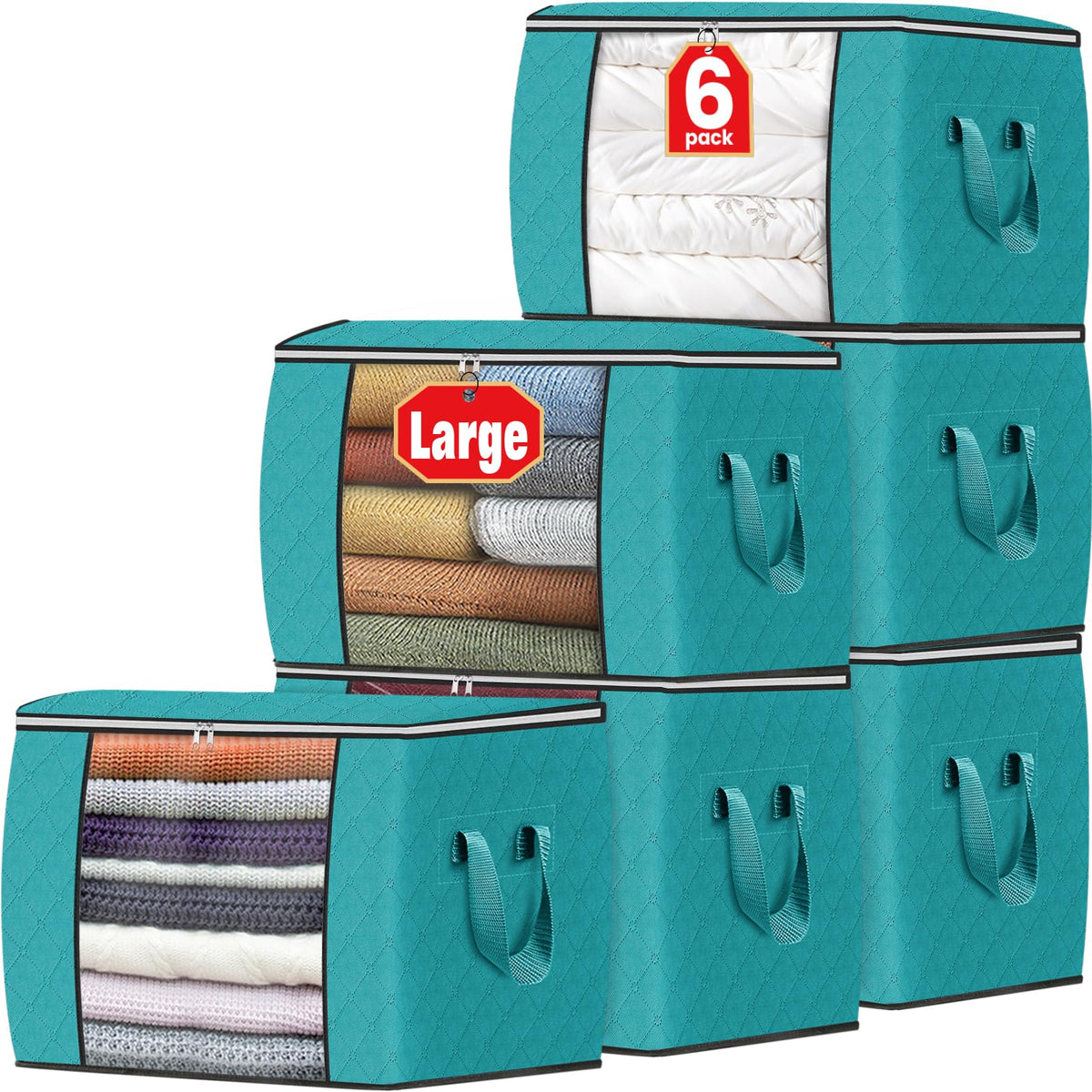 Fab totes 6 Pack Storage Bags for Clothes Blanket Storage Bins with Lids