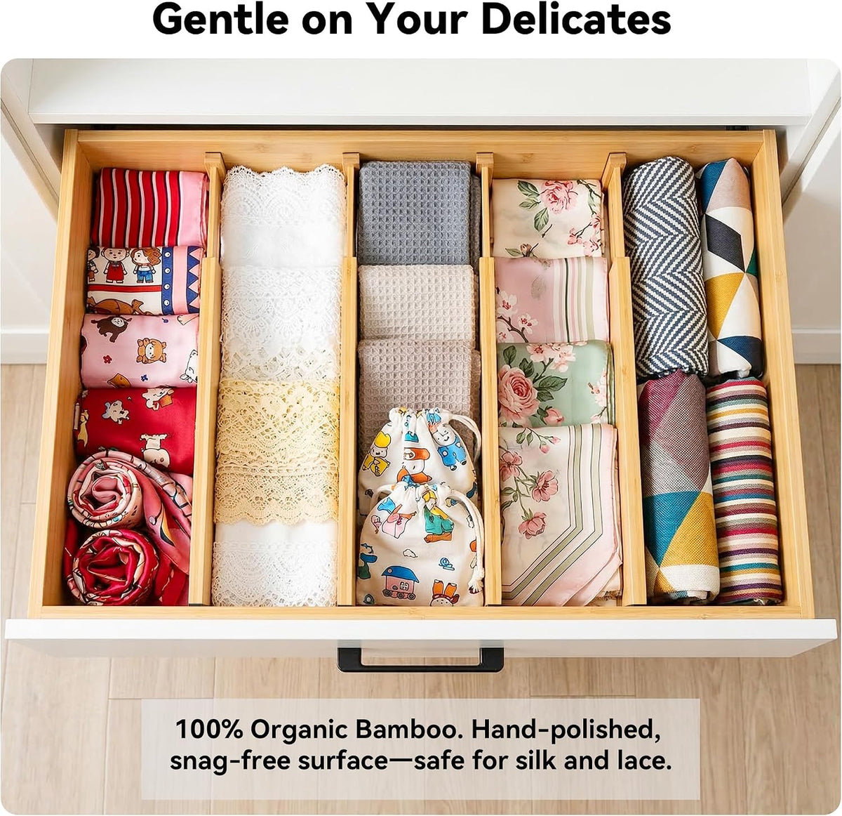 4 Pack 6" Deep Bamboo Drawer Dividers, 17-22" Expandable Kitchen Organizers