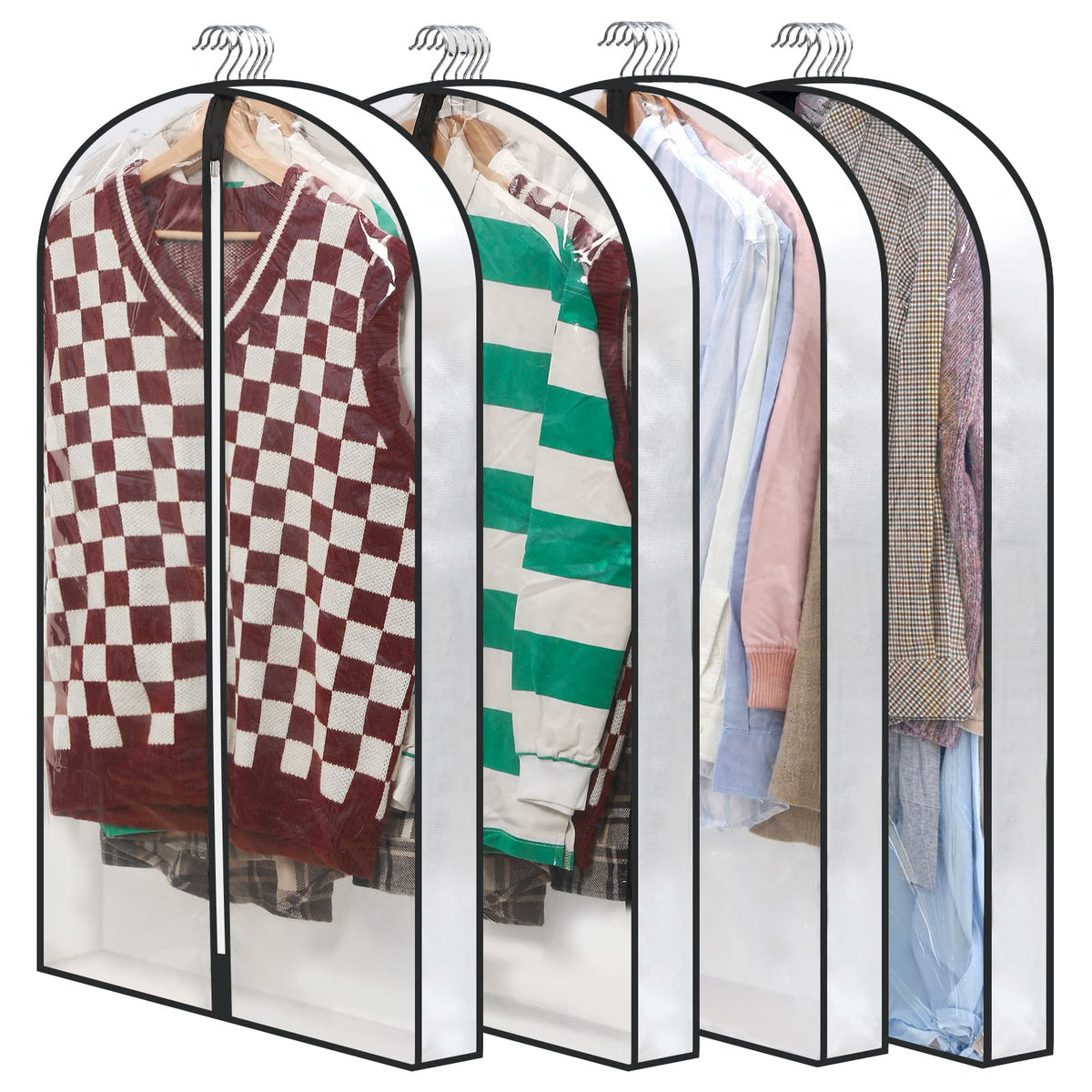 40" Clear Garment Bags for Hanging Clothes, 4" Gusseted Suit Bags for Closet Storage, Hanging Clothes Storage Suit Cover Bags with Zipper for Coats, Jackets, Shirts, 4 Packs