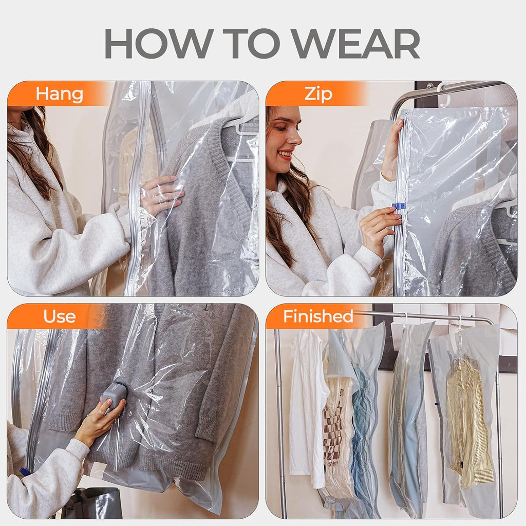 Vacbird Hanging Vacuum Storage Bags for Coats Bags Closet Storage 8 Combo