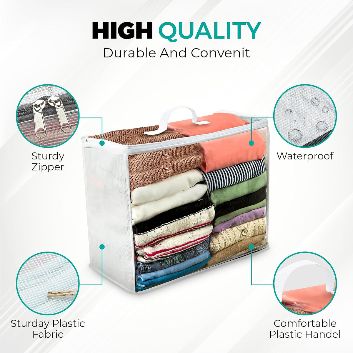 VitalUp Clear Plastic Storage Bags, Durable Zippered Storage Bags for Comforters, Blankets, Clothes, and Bedding - Breathable Nonwoven with Clear Front for Easy Organizing, 20x20x8, 3 Pack