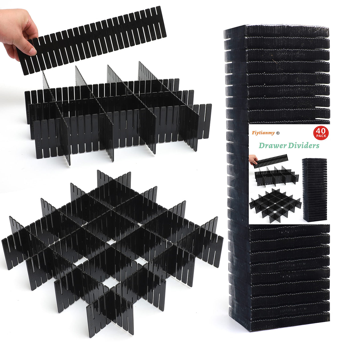 40Pcs Drawer Dividers, Adjustable Drawer Organizer for Socks, Underwear, Makeup, Can Help Tidy Kitchen, Bedroom, Dresser White