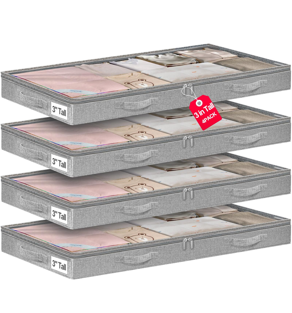 punemi 6 in Tall Under Bed Storage Containers with Lids, 2 Pack, Grey