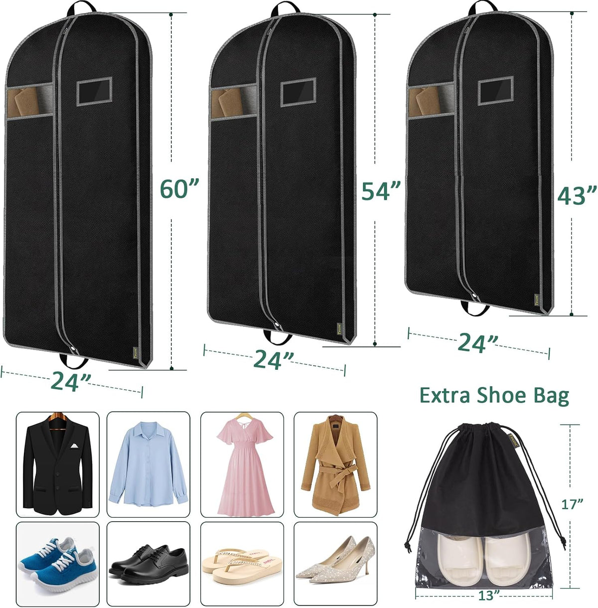BALEINE 1PK Garment Bags for Hanging Clothes, 43" Suit Bag for Travel