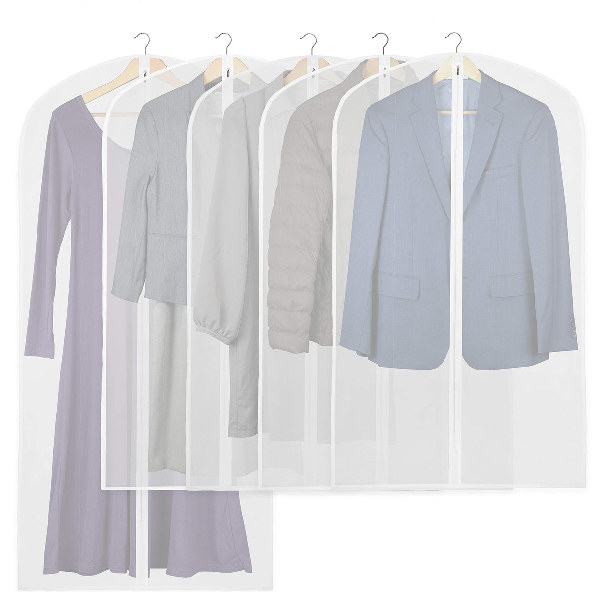 Simple Houseware 60-Inch Translucent Garment Bags with Zipper, 6 Pack