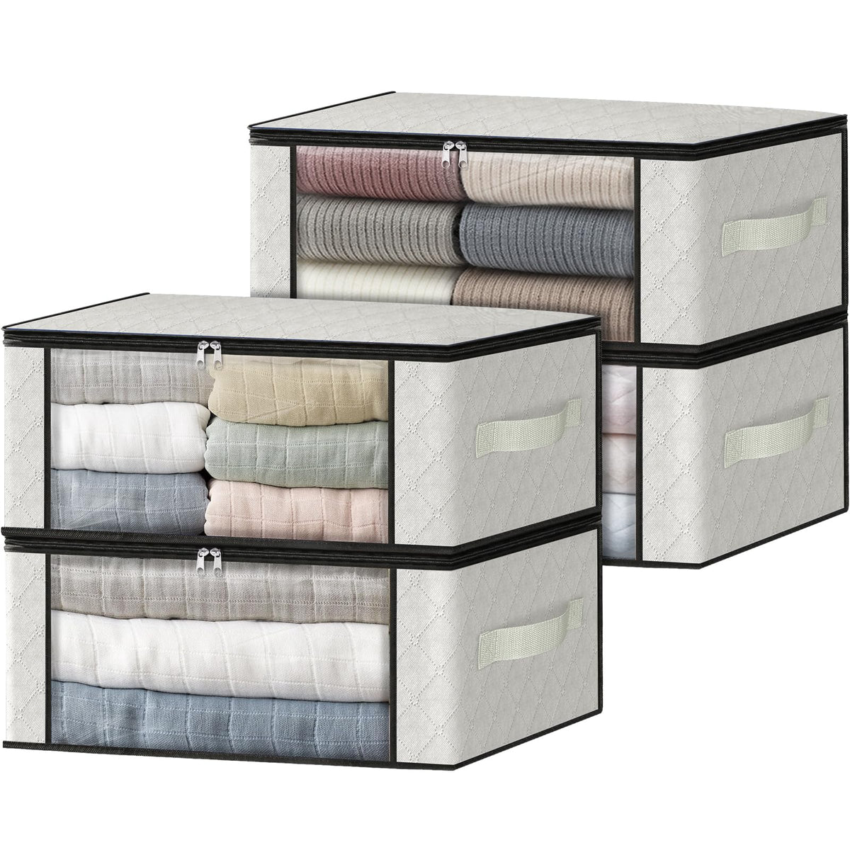 HomeHacks 3-Pack Clothes Organizer Storage Bags, 35L Storage Bins, Gray
