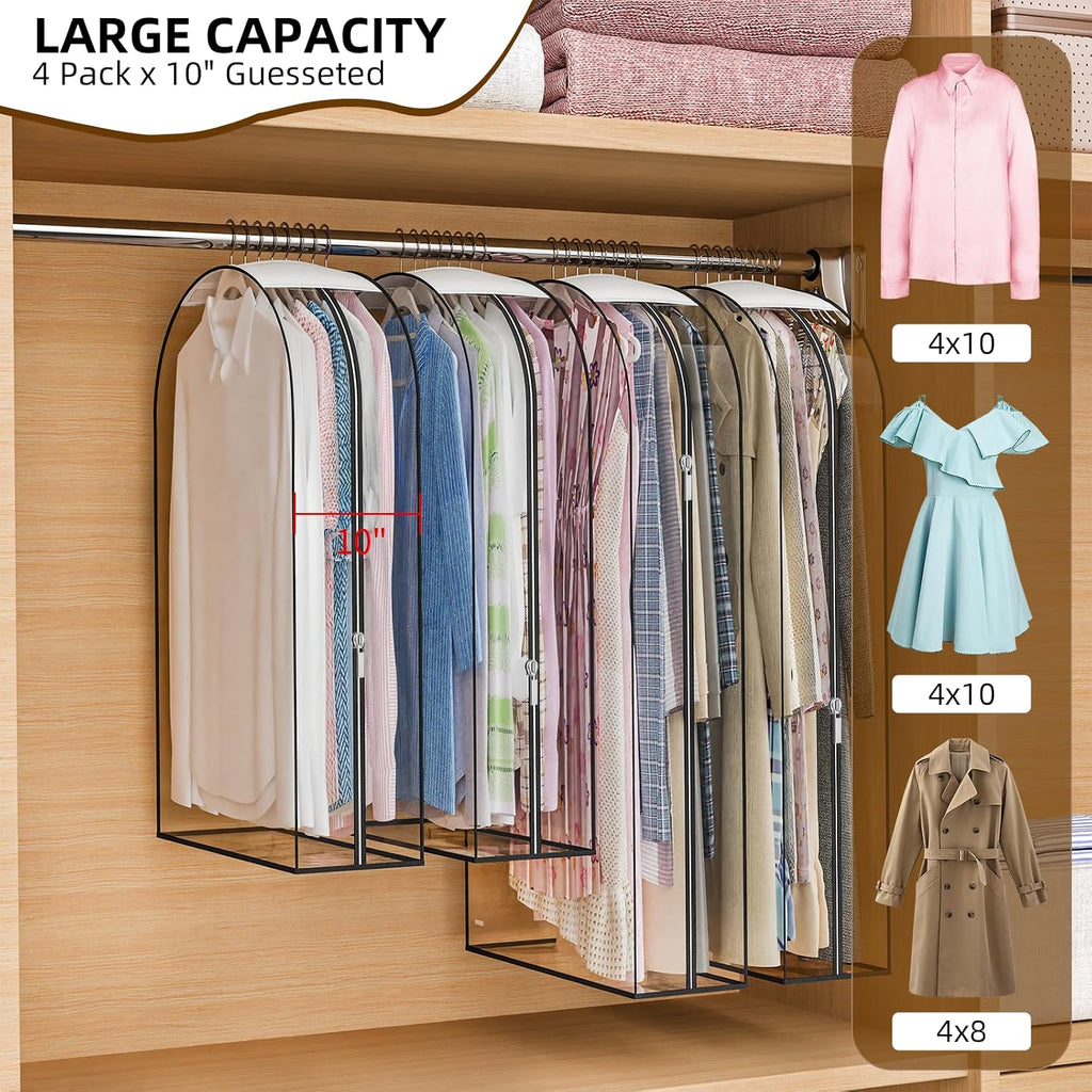 Clear Garment Bags for Hanging Clothes, 4-Pack, 2x40"+2x50"