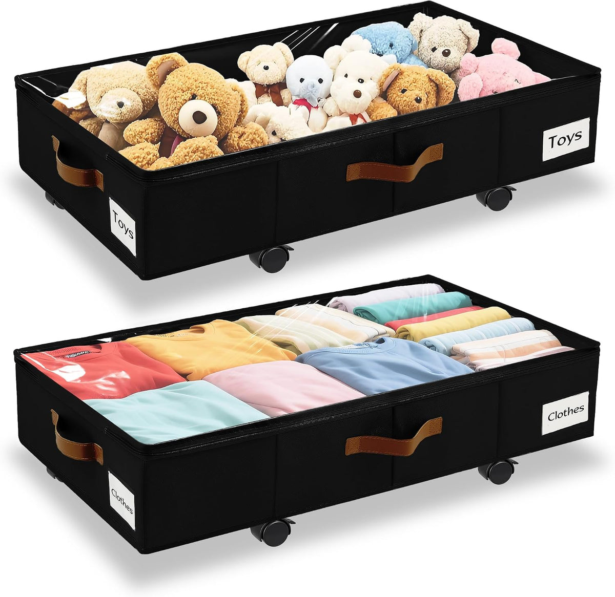 Under Bed Storage with Wheels, Dorm Room Organizer for Clothes Shoes Toys