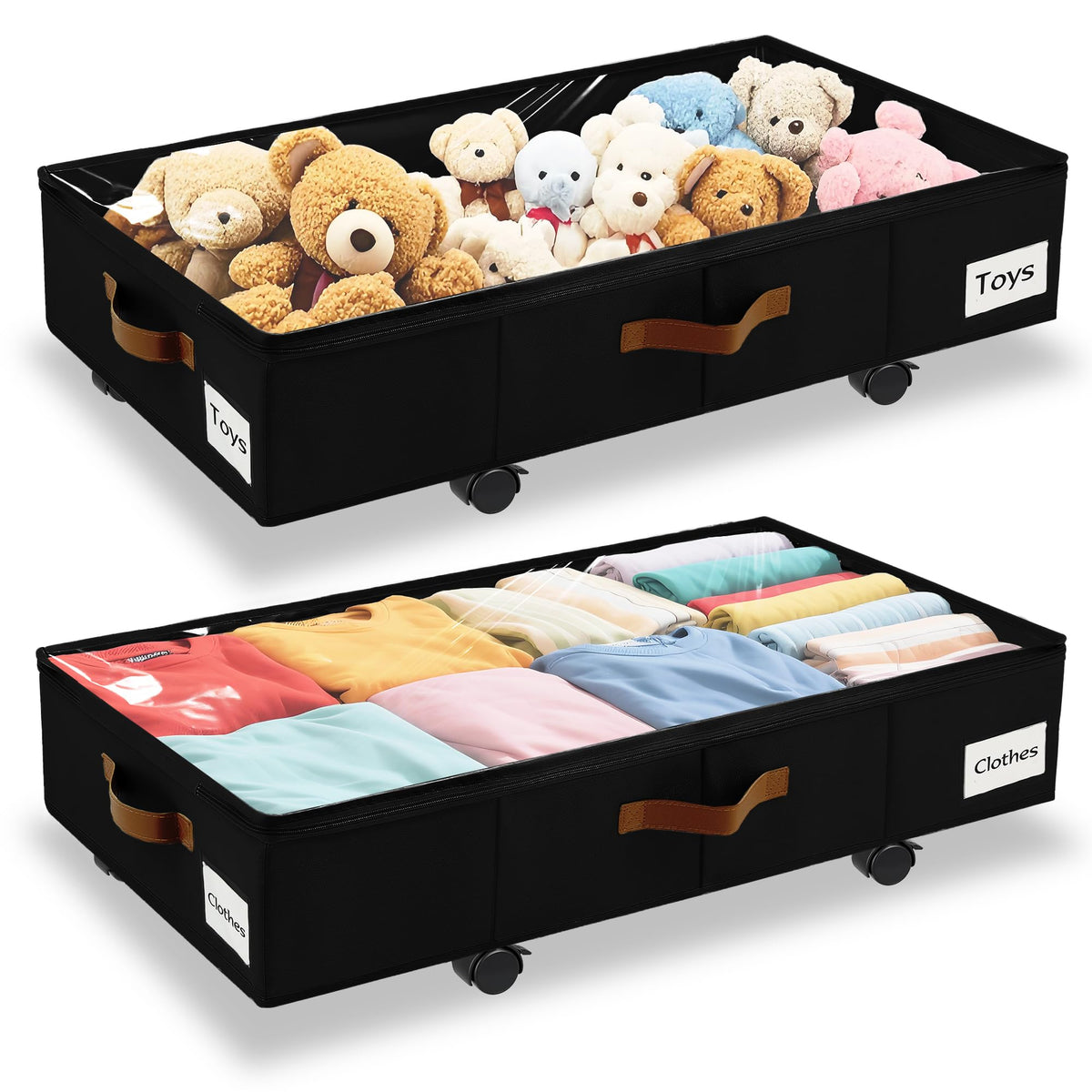 Under Bed Storage with Wheels, Dorm Room Organizer for Clothes Shoes Toys