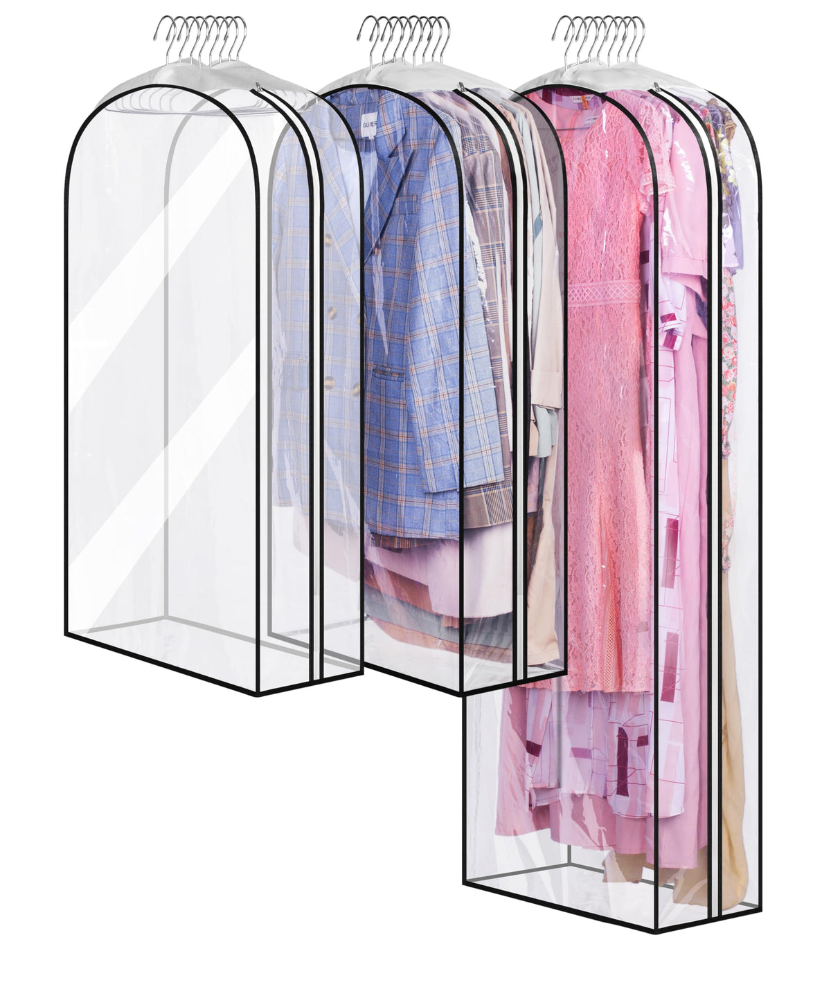 MISSLO 10" Gusseted All Clear Garment Bags for Hanging Clothes 3 Packs 40" Suit Bags for Closet Storage Hanging Clothes Storage Suit Cover for Shirts, Coats, Dresses