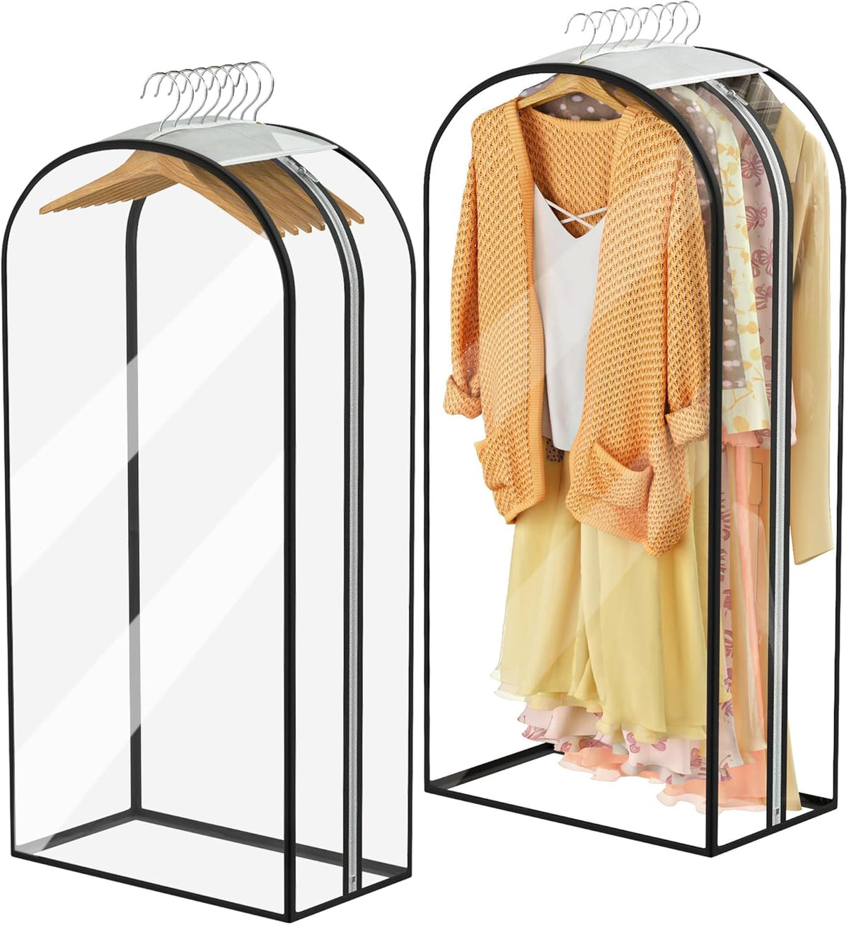 Garment Bags for Hanging Clothes 40” Long, Ultra Clear Suit Bags for Closet Storage, Moving Organization, Travel Covers with 10" Gussets for Coat, Dress, Shirt and Sweater - 2 PCS
