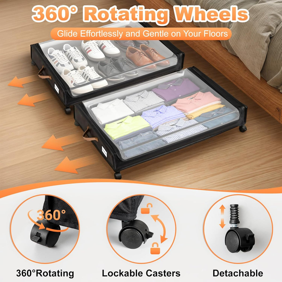 80L Large Under Bed Storage with Wheels, 2-Pack XXL Underbed Shoe Storage