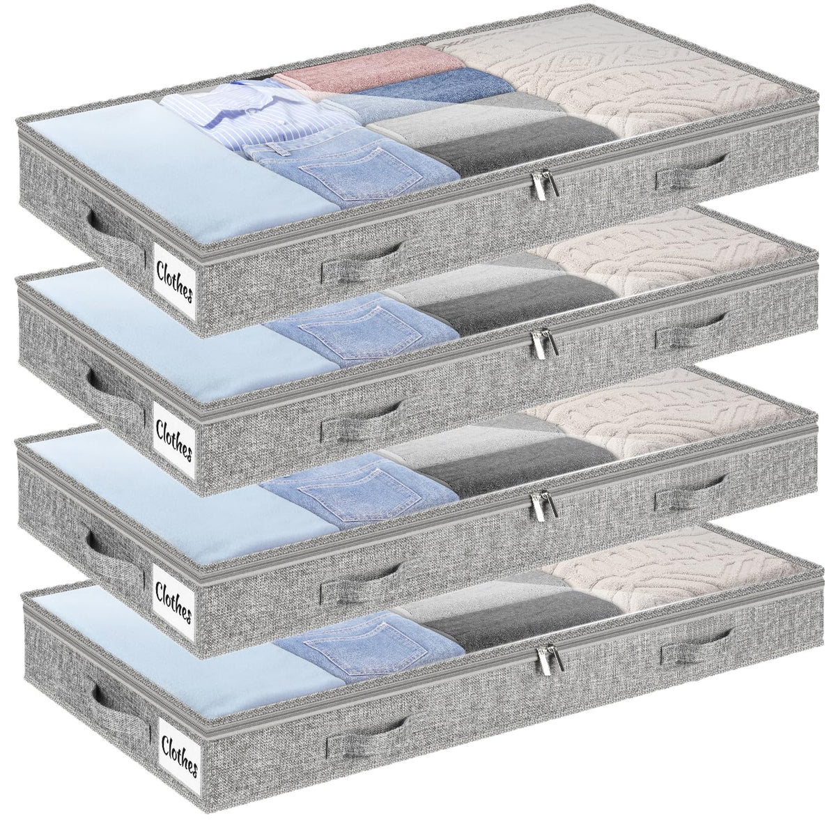 Under Bed Storage Container Bins 2 Pack, 4 Inch Thin Low Profile Underbed Clothes Storage Organizer for Dorm & Home, Use for Blanket and Toy Storage Box W/ Sturdy Bottom/Sides, Foldable Thick Fabric