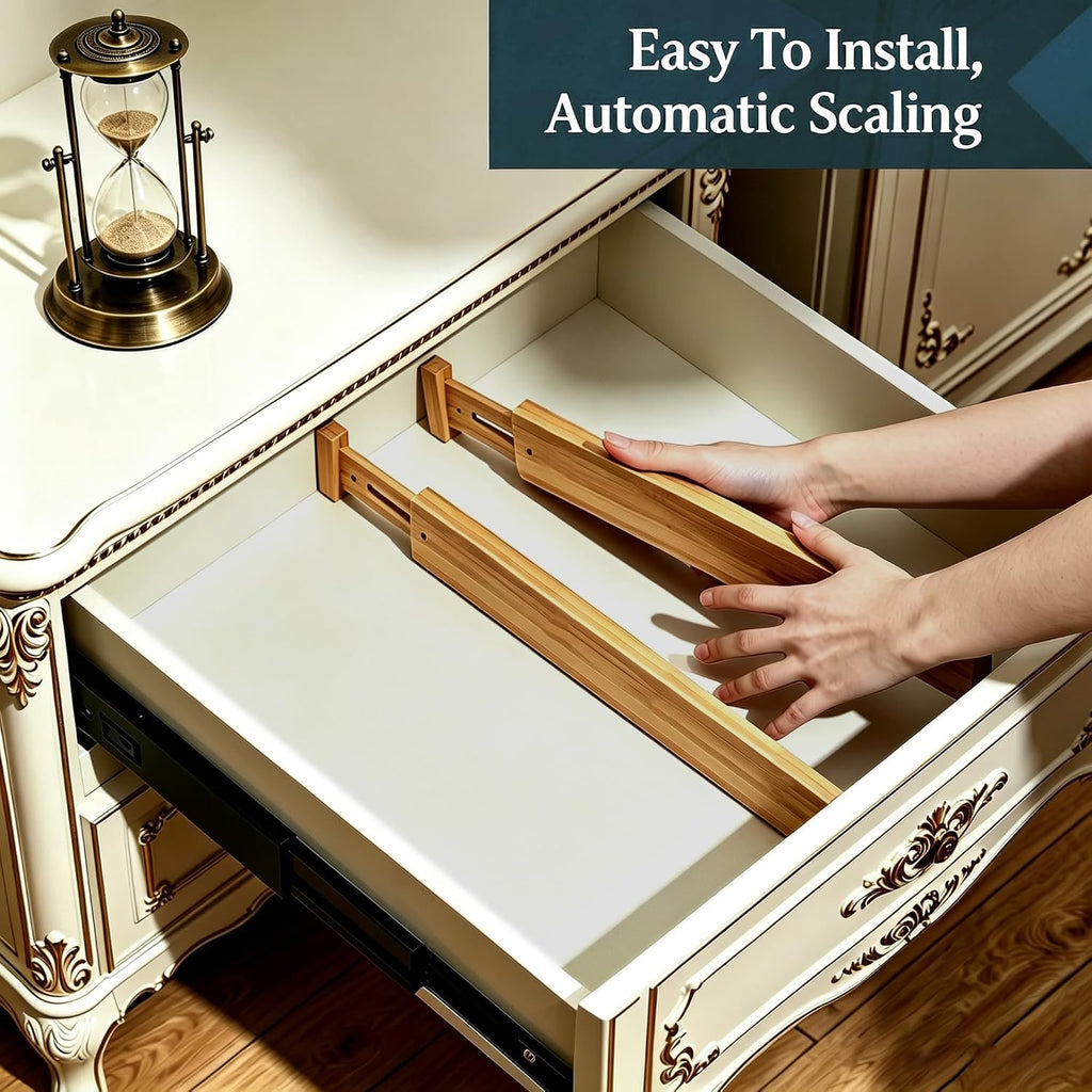 4 Pack Bamboo Drawer Divider, 17-22" Adjustable Organizers