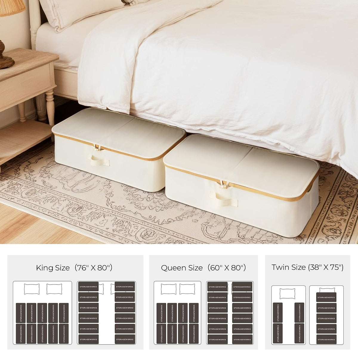 StorageWorks 7" Low Profile Underbed Storage Containers with Bamboo Frame