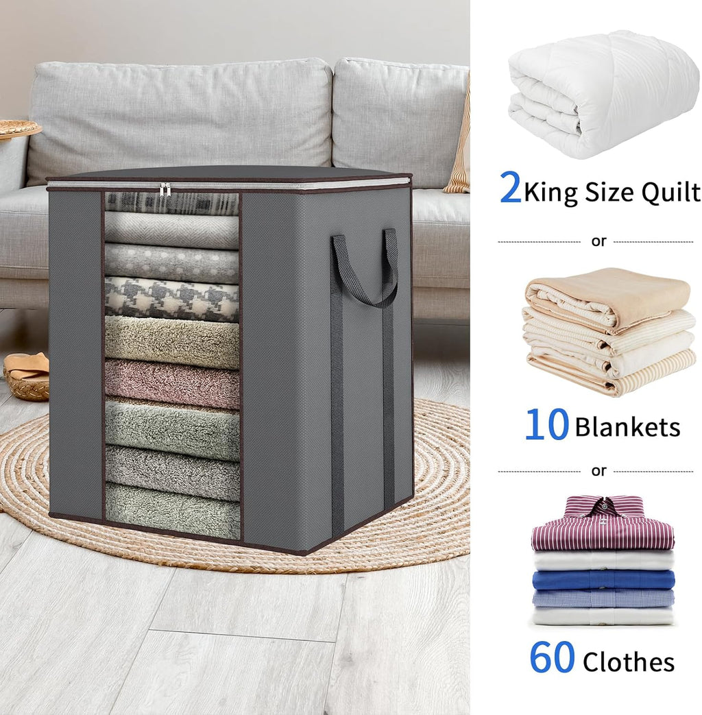Blanket Storage Bags 120L for Comforter Clothes Bedding Sheet Grey