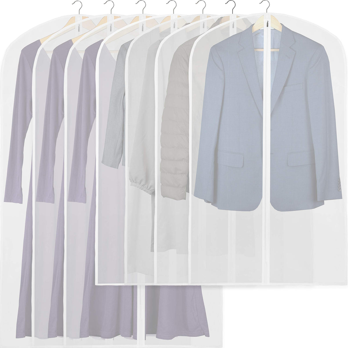 Simple Houseware 60-Inch Translucent Garment Bags with Zipper, 6 Pack