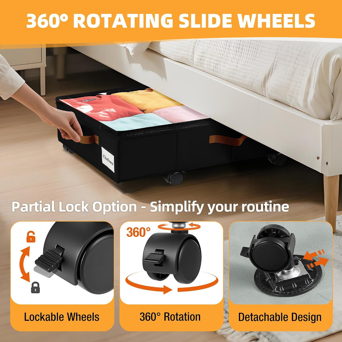 Under Bed Storage with Wheels, Dorm Room Organizer for Clothes Shoes Toys