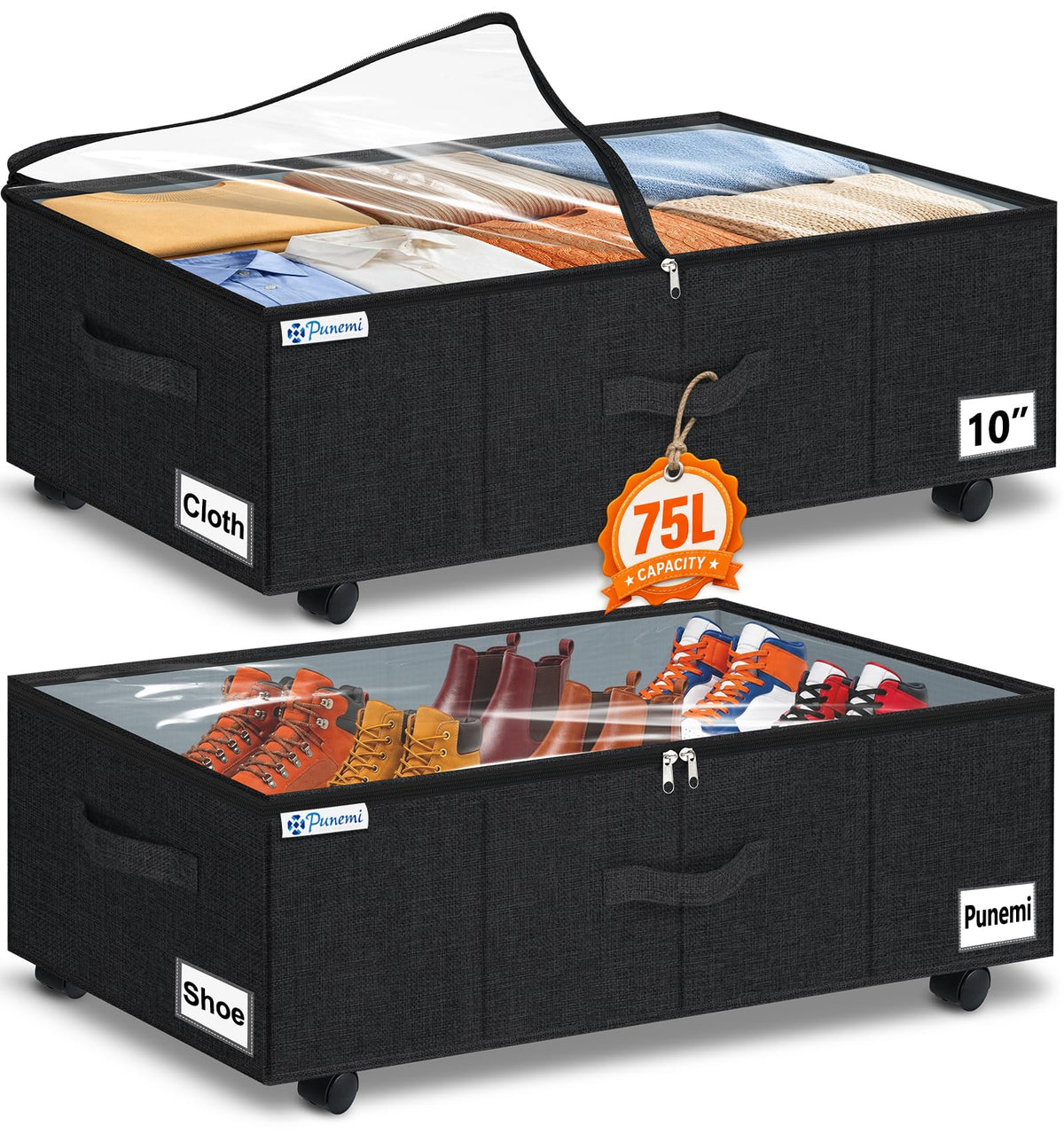 punemi 6.7 in Tall Sturdy Under Bed Storage Containers with Lid, 2Pack,Gray