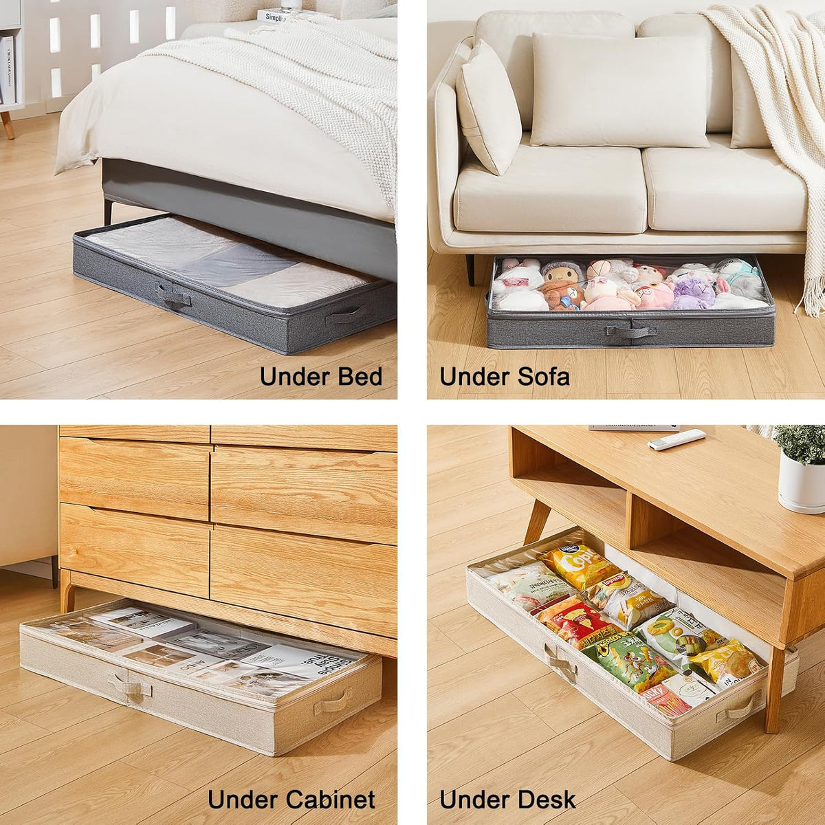Berdeng 3 Pack Under Bed Storage Containers, Low Profile Underbed Shoes and Clothes Storage Organizer with Sturdy Sidewalls/Bottom, Large Dorm Storage Bins,33 * 17 * 4.5 inches,45L
