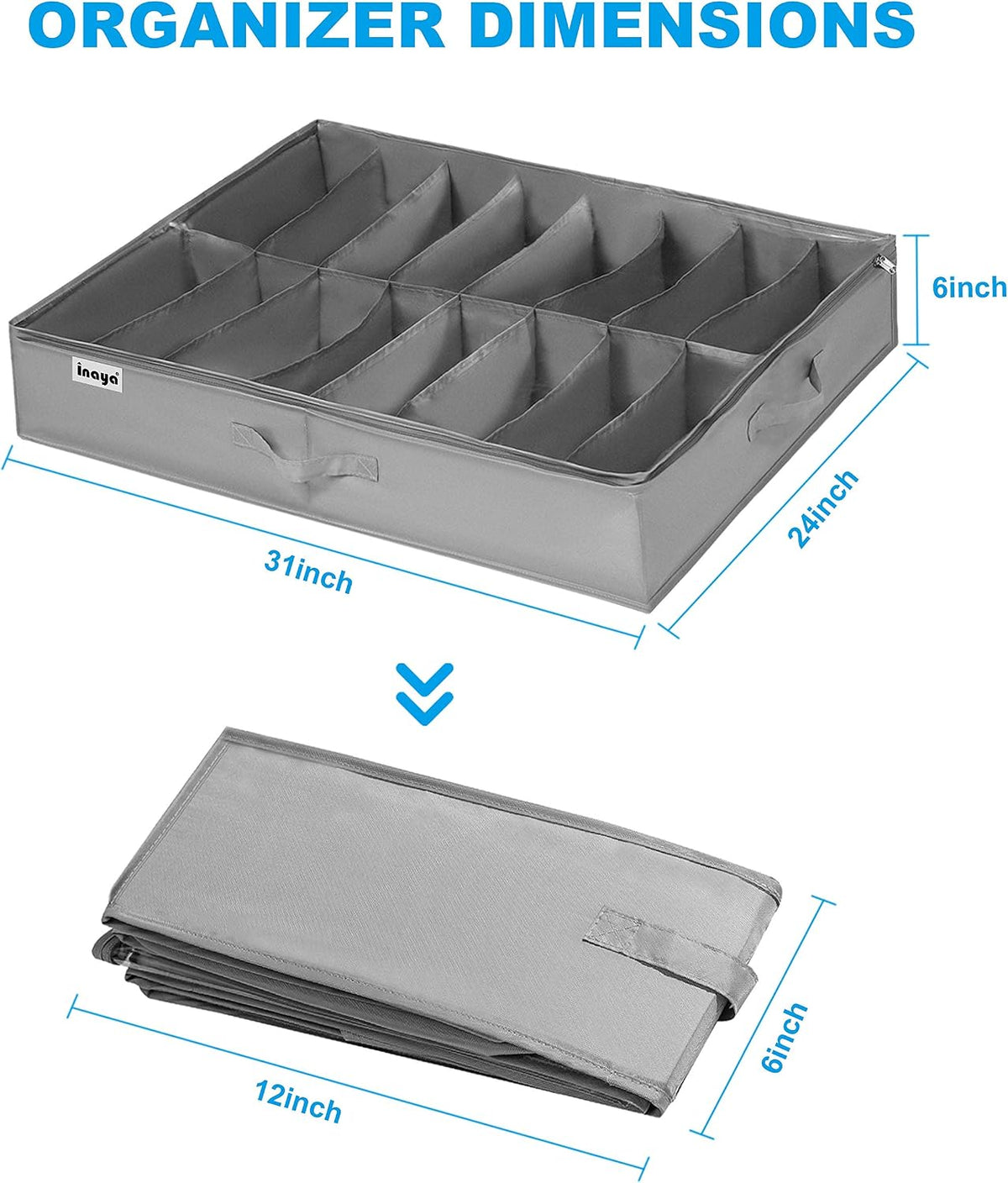 INAYA Under Bed Shoe Storage Organizer Set of 2, Fits up to 32 Pairs