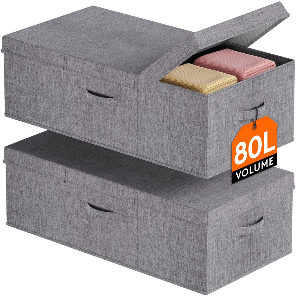 Lifewit 80L Under Bed Storage Containers, 9.8 Inch Tall Underbed Clothes Storage Organizer Bin with Sturdy Sidewalls, Bottom, 3 Lids, Deep Storage Drawer for Clothes, Shoes, Blankets, Pillows 2 Pack