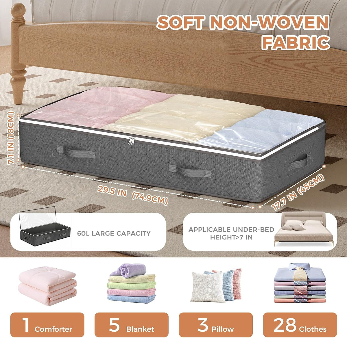Budding Joy Under Bed Storage Containers, Storage Bins with Clear Lids