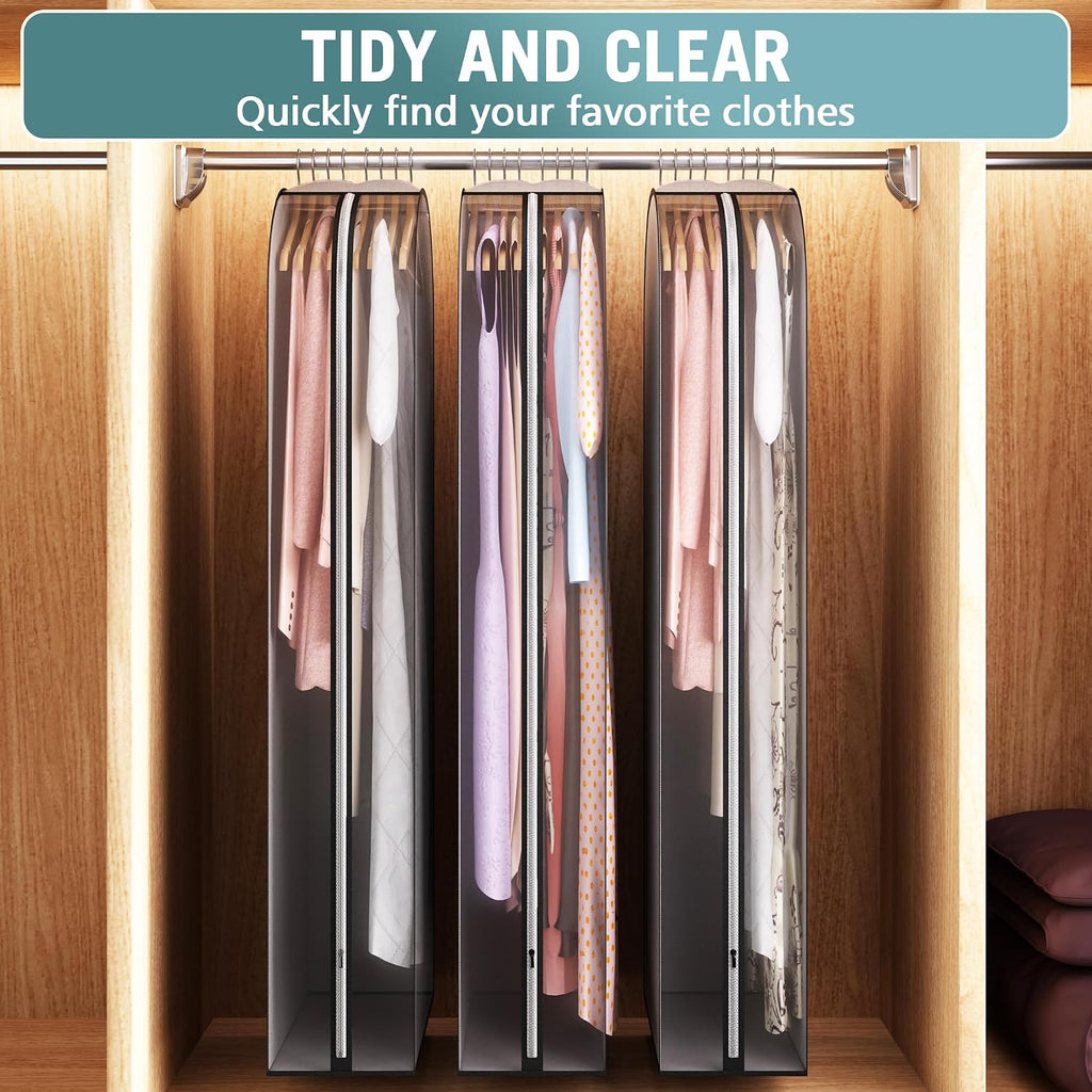 Liuoud 10" Gusseted Garment Bags for Hanging Clothes, 60", 3 Pack