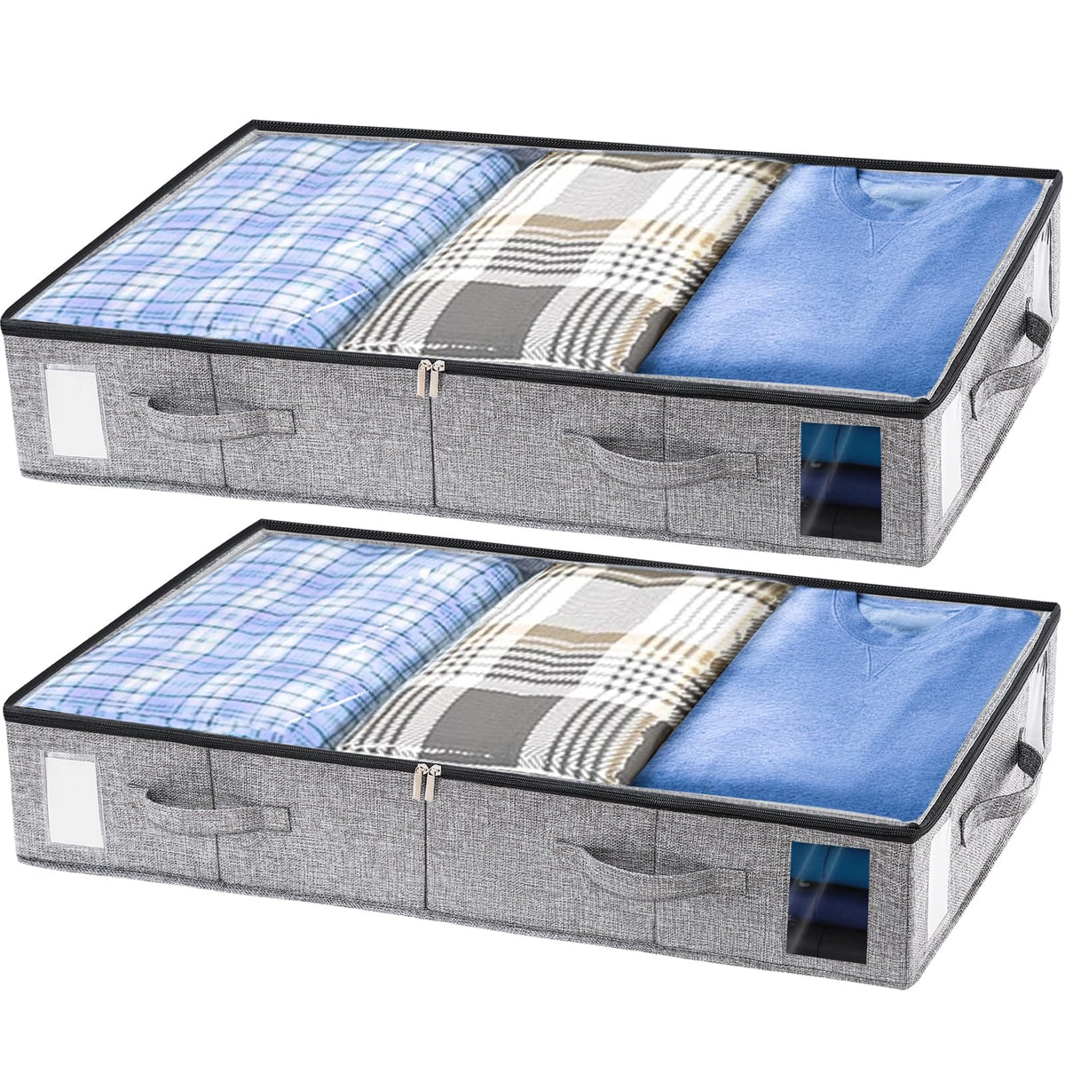 combocube 2 Pack Under Bed Storage Containers, Stackable Closet Organizers and Storage Bins with Sturdy Support, Foldable Underbed Clothes Storage Box for Blanket, Comforter, Sweater, Pillows, Shoes