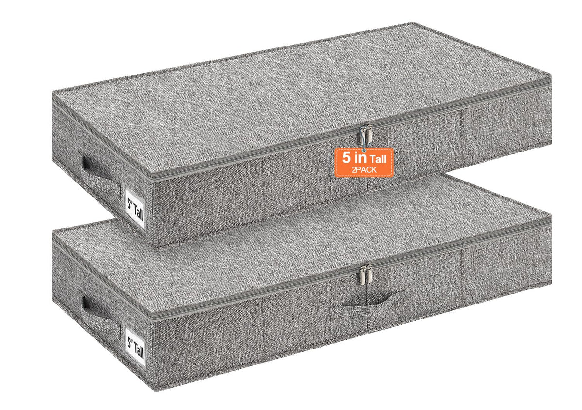 punemi 6.7 in Tall Sturdy Under Bed Storage Containers with Lid, 2Pack,Gray