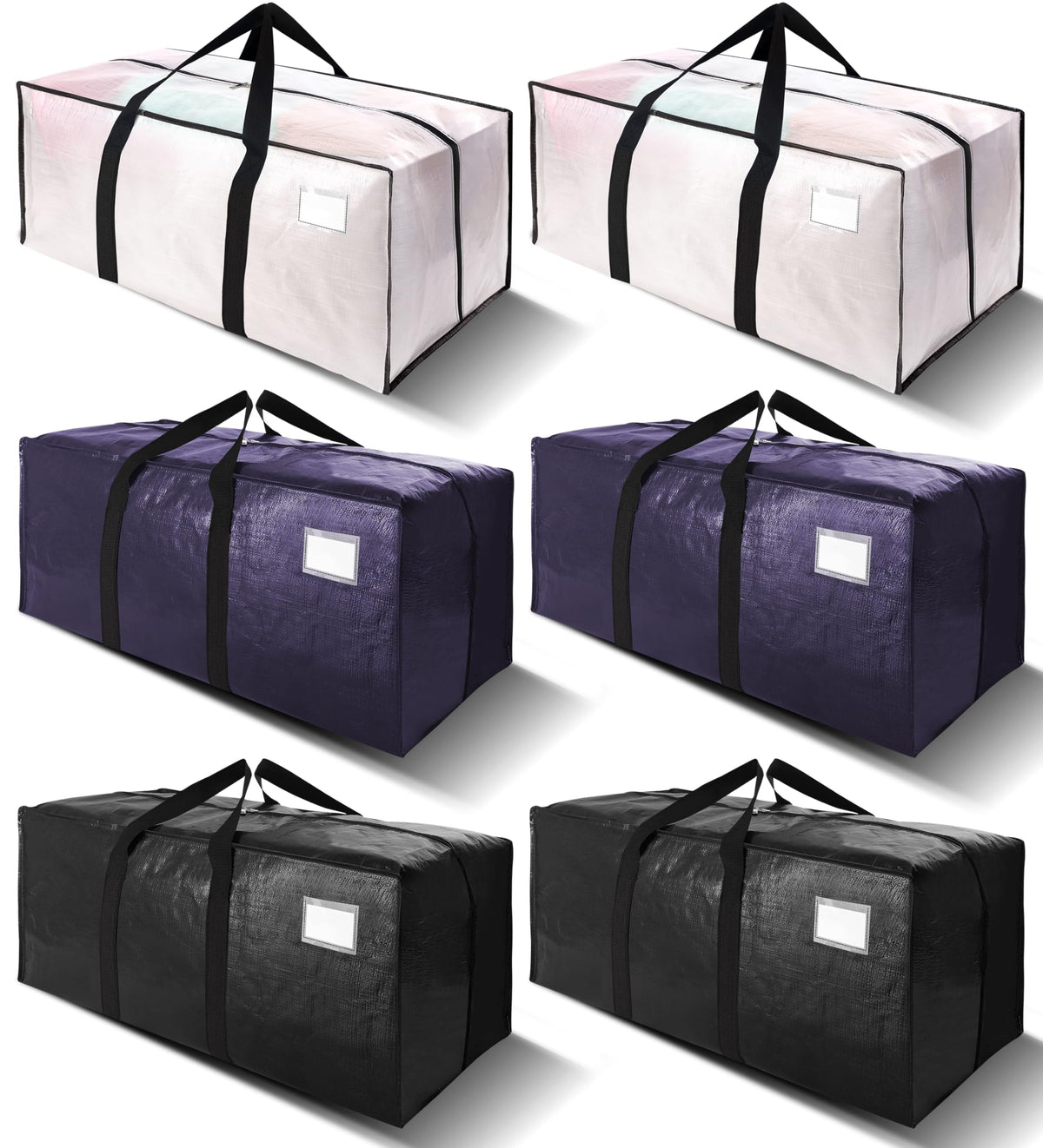VELVETSURE Heavy Duty Extra Large Moving Bags W/Backpack Straps - Strong Handles & Zippers, Storage Totes For Space Saving, Fold Flat, Alternative to Box and Bin (Set of 6, Multicolor)