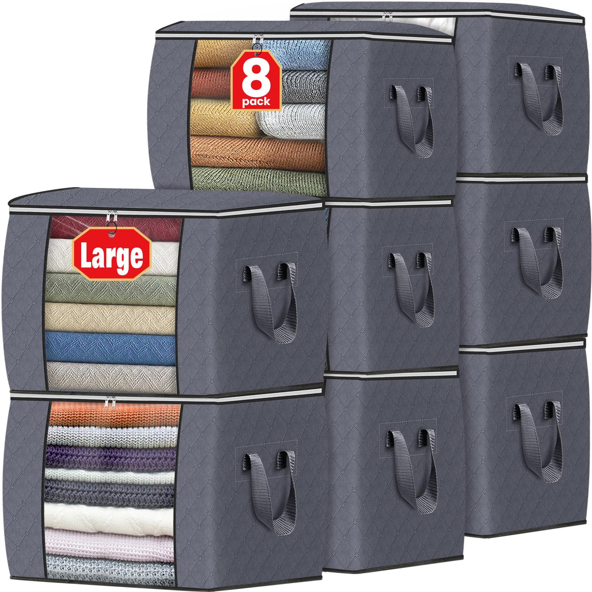 Fab totes 6 Pack Storage Bags for Clothes Blanket Storage Bins with Lids