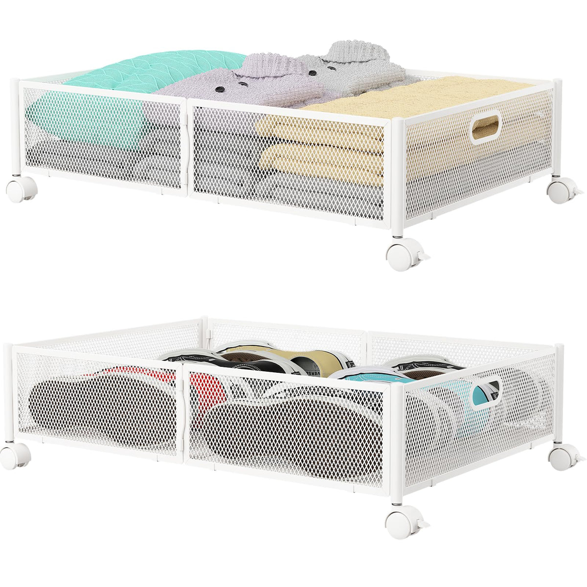 PHINOX Under Bed Storage Container with wheels,Patterned,Metal,2 Pack,Black
