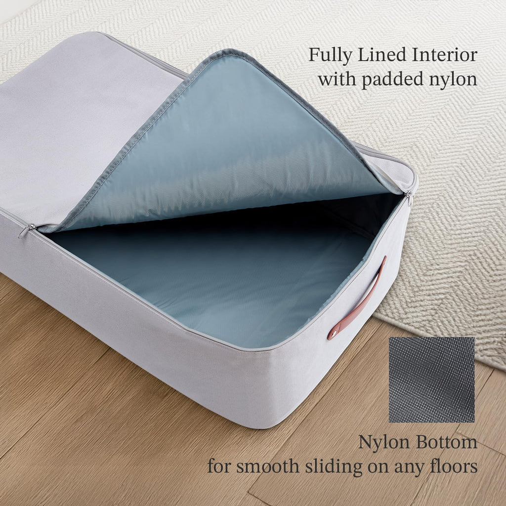 Under Bed Storage Container – Foldable Underbed Storage Bin for Clothes & Bedding, Premium Canvas Storage Box with Lid, Low Profile 8″ Organizer with Handles