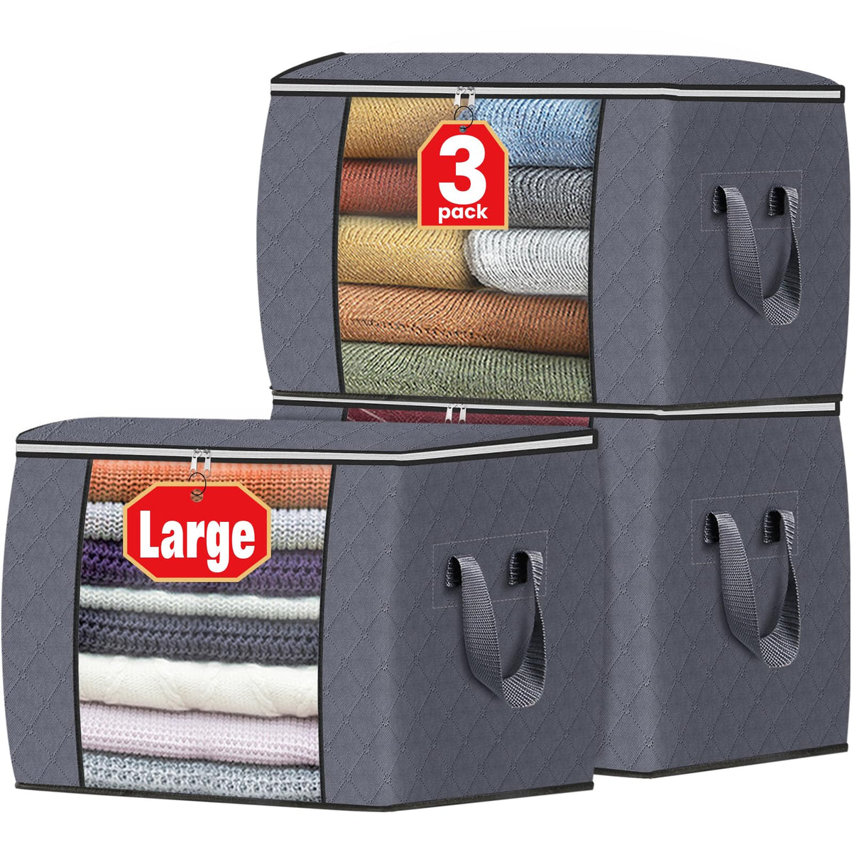 Fab totes 6 Pack Storage Bags for Clothes Blanket Storage Bins with Lids