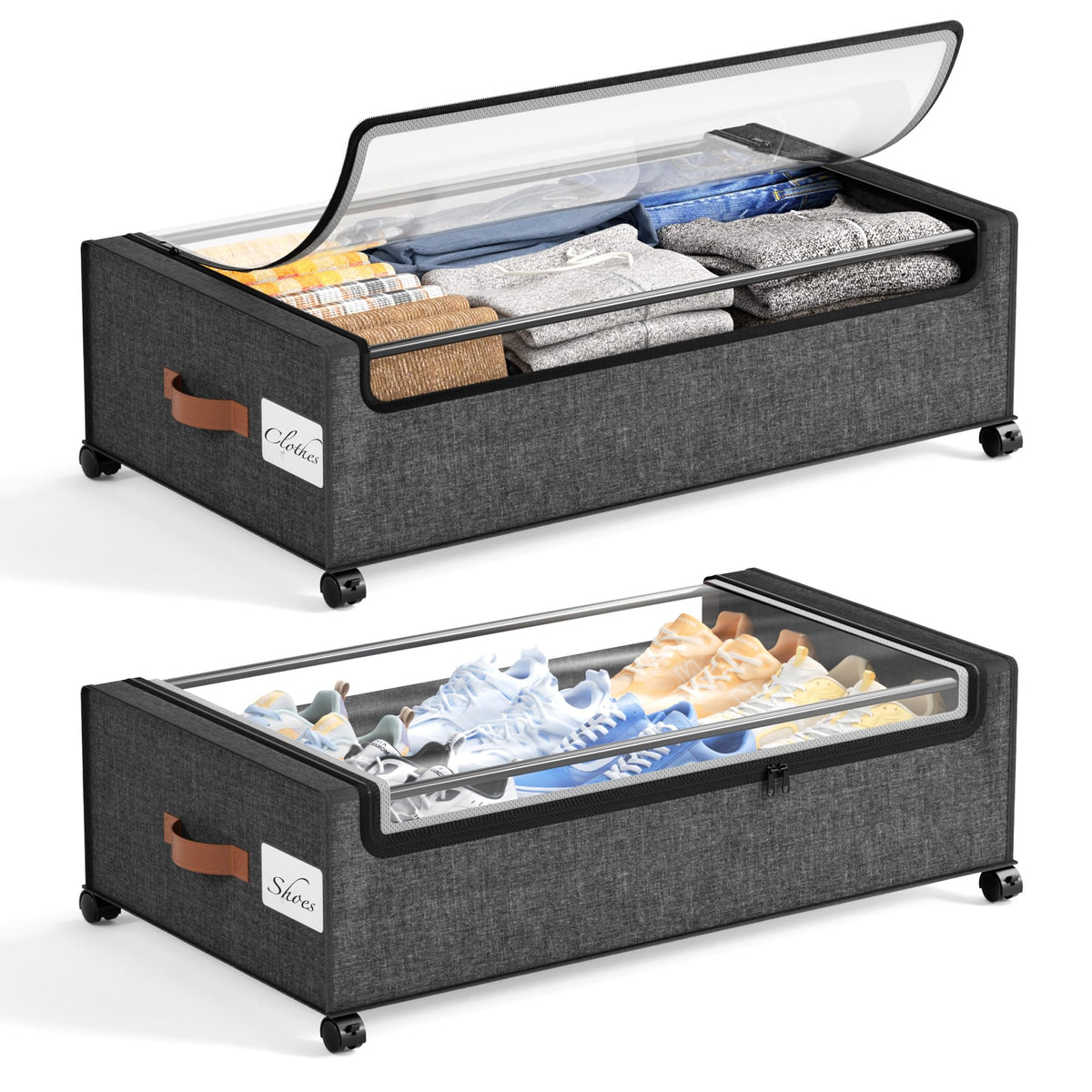 Yecaye Under Bed Storage with Wheels, 2Pack Under Bed Storage Containers, Underbed Shoe Storage Organizer, Rolling Under Bed Metal Drawers for Clothes, Blankets(30.71 x 16.93 x 6.69 in)