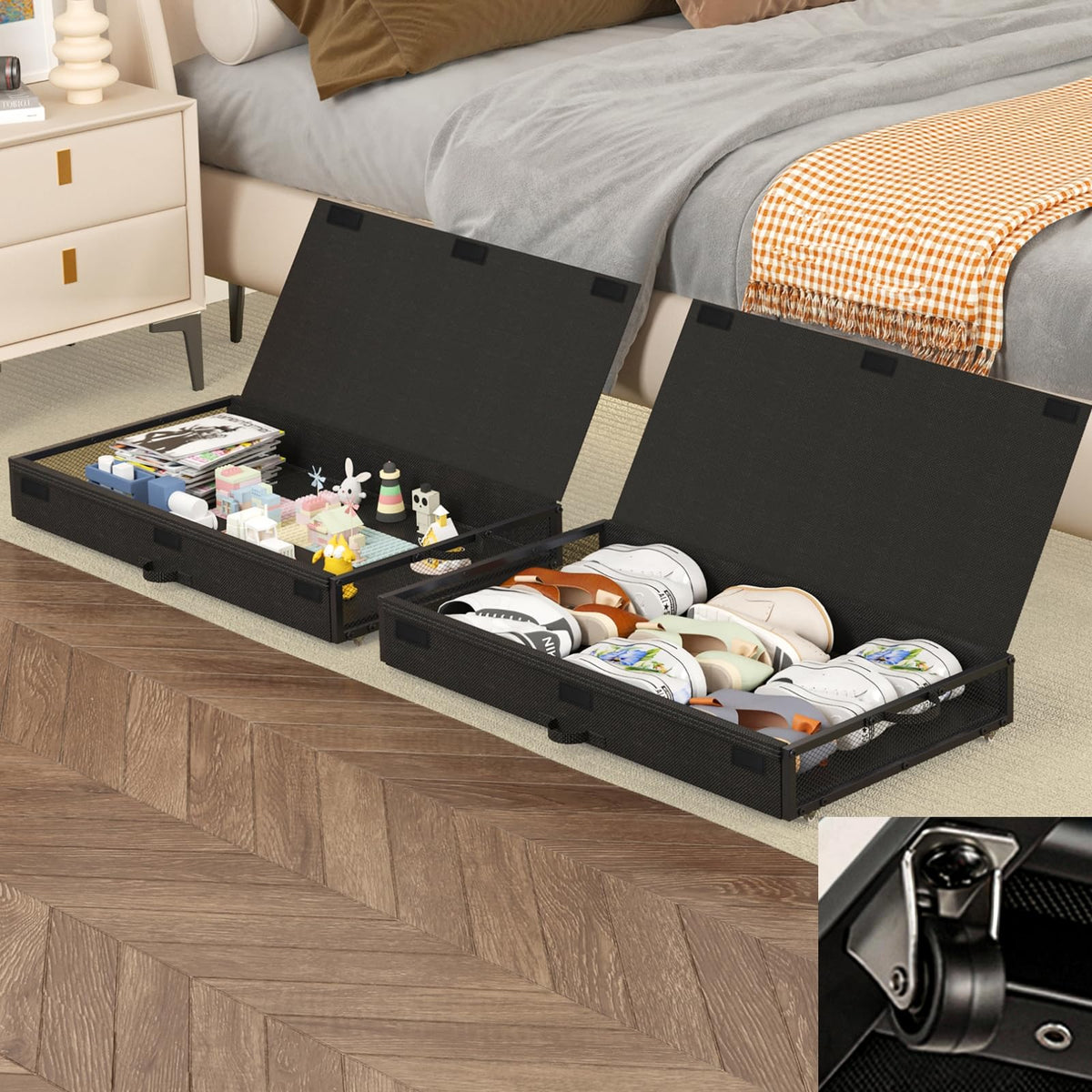 Fokyfok 2Pack Under Bed Storage Containers,12 inch Height,31 inch Long