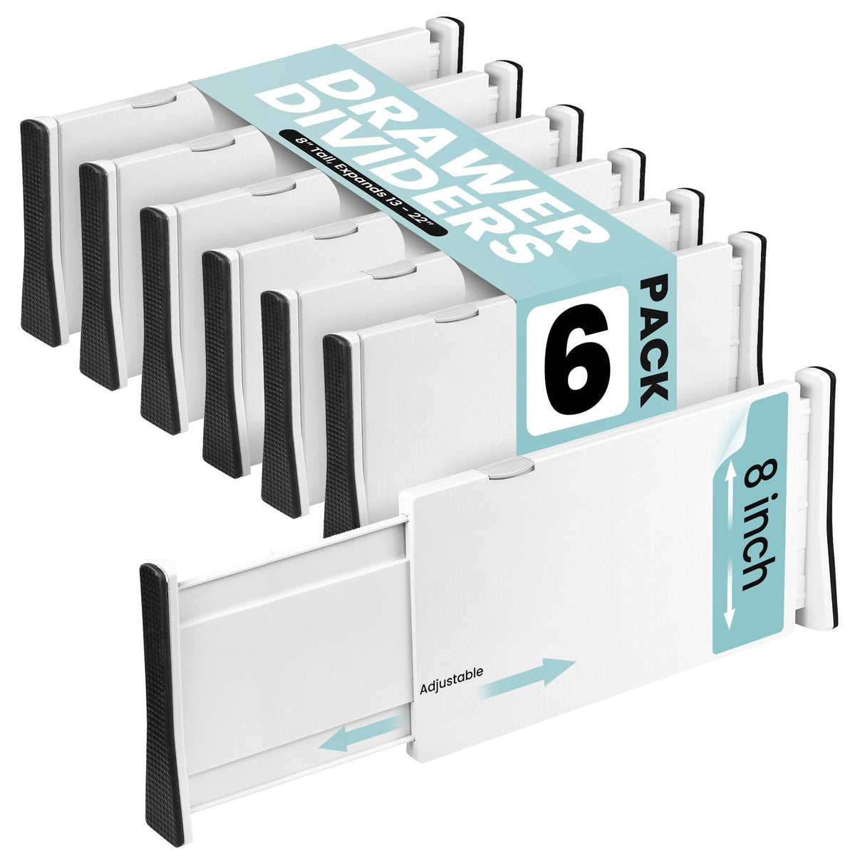 RAPTUROUS White Expandable Drawer Dividers (6" Tall, 13"-22" Long, 4 Pack - White)
