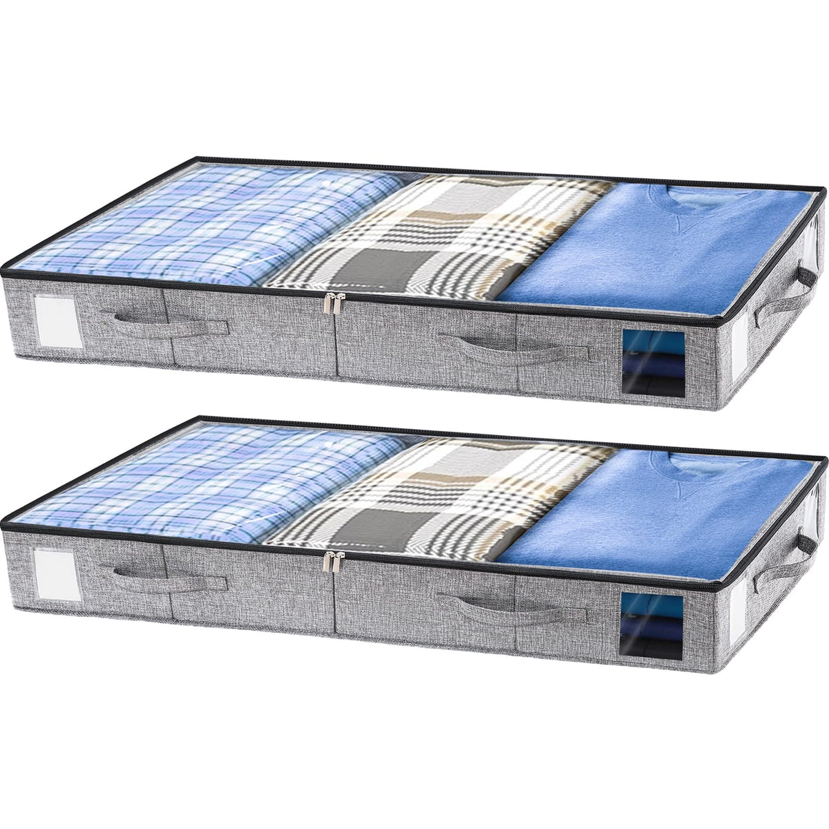 combocube 2 Pack Under Bed Storage Containers, Stackable Closet Organizers and Storage Bins with Sturdy Support, Foldable Underbed Clothes Storage Box for Blanket, Comforter, Sweater, Pillows, Shoes