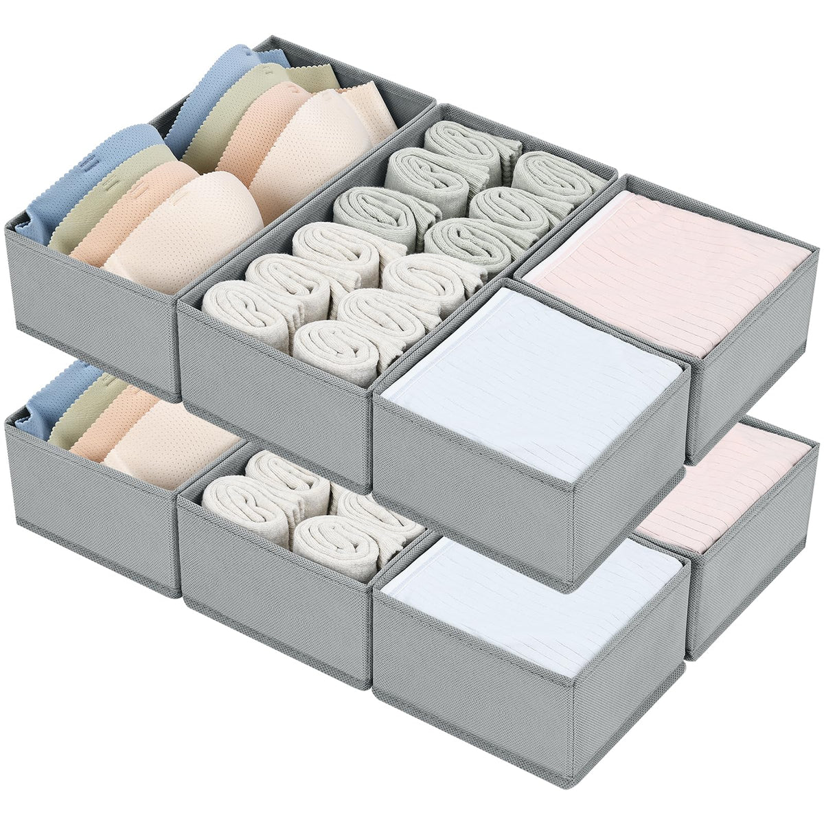 DIMJ Drawer Organizers Clothes, Dresser Organizer Bins for Baby Clothes,Underwear and Sock, Fabric Closet Organization and Storage Boxs, Drawer Dividers for Nursery, Clothing, Tie - 4 Pack, Beige